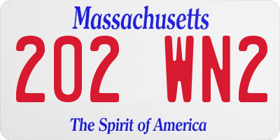 MA license plate 202WN2