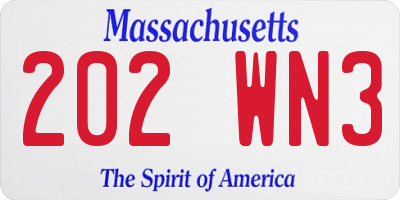 MA license plate 202WN3