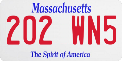 MA license plate 202WN5