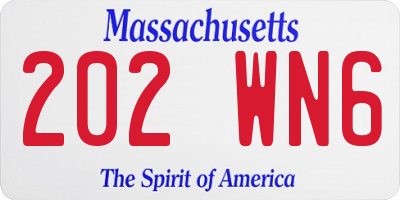 MA license plate 202WN6