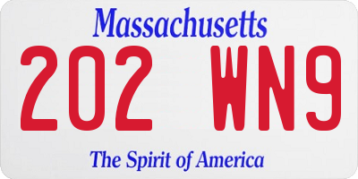 MA license plate 202WN9
