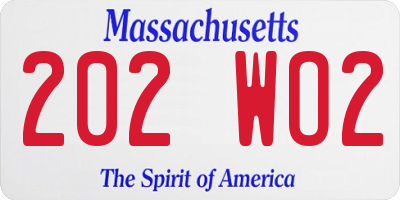 MA license plate 202WO2