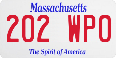 MA license plate 202WP0