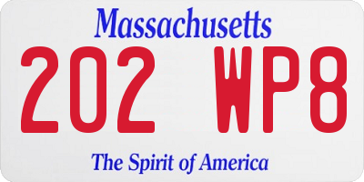 MA license plate 202WP8