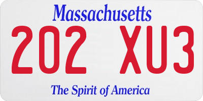 MA license plate 202XU3