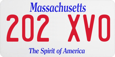 MA license plate 202XV0