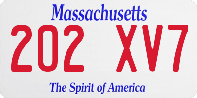 MA license plate 202XV7