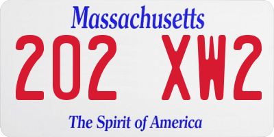MA license plate 202XW2