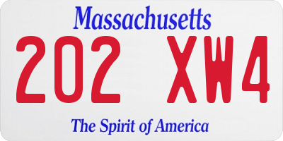 MA license plate 202XW4