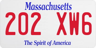 MA license plate 202XW6