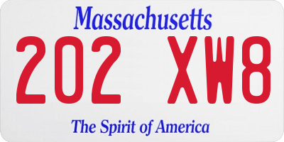 MA license plate 202XW8