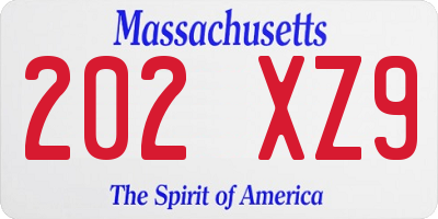 MA license plate 202XZ9