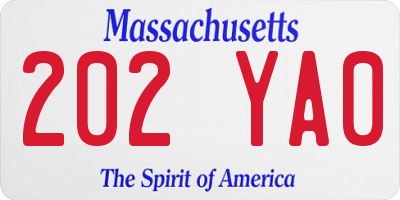 MA license plate 202YA0