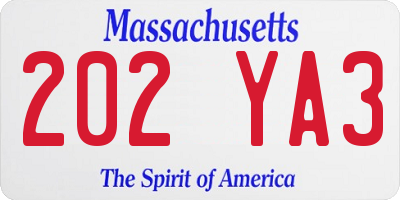 MA license plate 202YA3