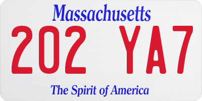 MA license plate 202YA7