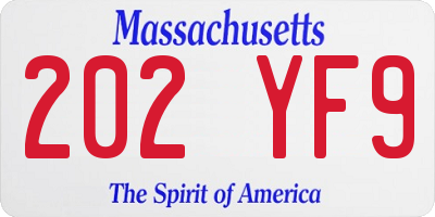 MA license plate 202YF9