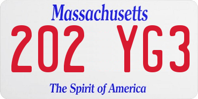 MA license plate 202YG3