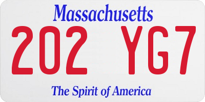 MA license plate 202YG7