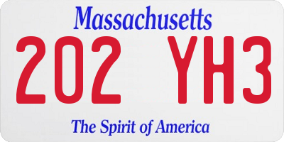 MA license plate 202YH3