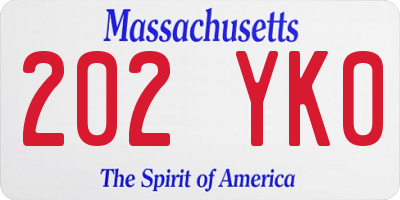 MA license plate 202YK0