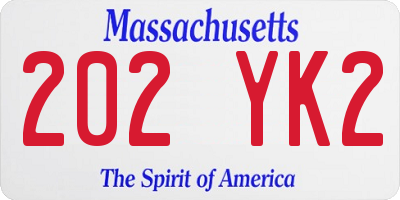 MA license plate 202YK2