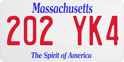 MA license plate 202YK4