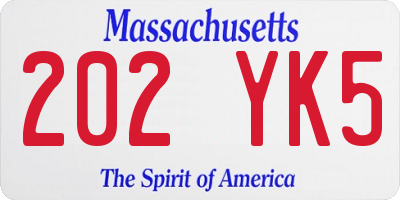MA license plate 202YK5