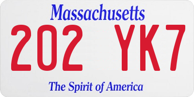 MA license plate 202YK7