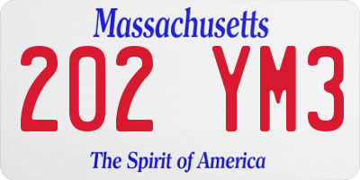 MA license plate 202YM3