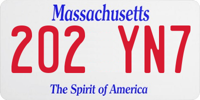 MA license plate 202YN7