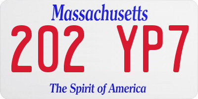 MA license plate 202YP7