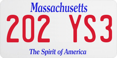 MA license plate 202YS3