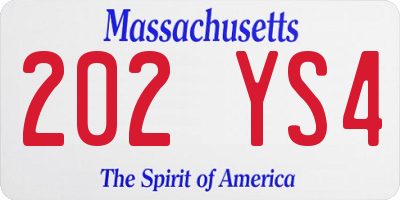 MA license plate 202YS4