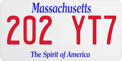 MA license plate 202YT7