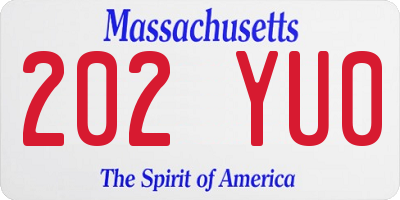 MA license plate 202YU0