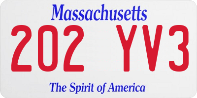 MA license plate 202YV3