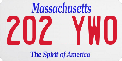 MA license plate 202YW0