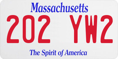 MA license plate 202YW2