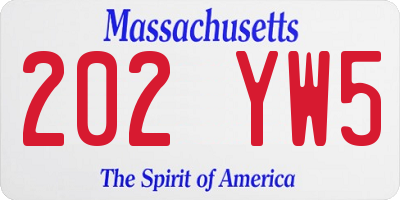 MA license plate 202YW5