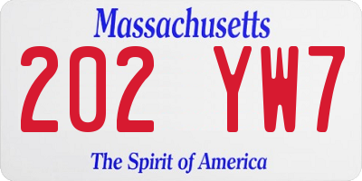 MA license plate 202YW7