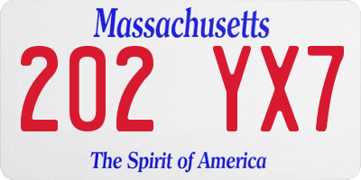 MA license plate 202YX7