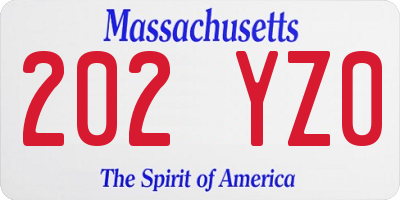 MA license plate 202YZ0