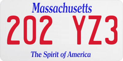 MA license plate 202YZ3