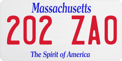 MA license plate 202ZA0