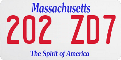 MA license plate 202ZD7