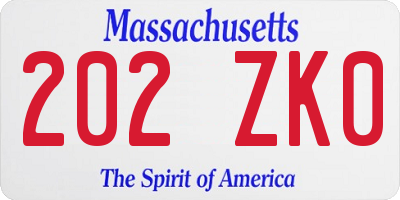 MA license plate 202ZK0