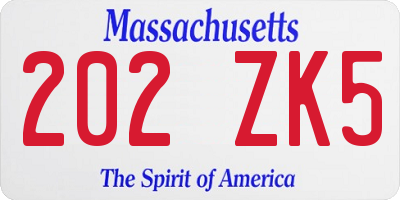 MA license plate 202ZK5