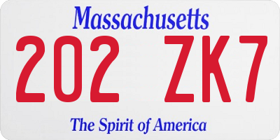 MA license plate 202ZK7