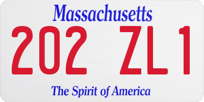 MA license plate 202ZL1