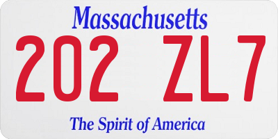 MA license plate 202ZL7
